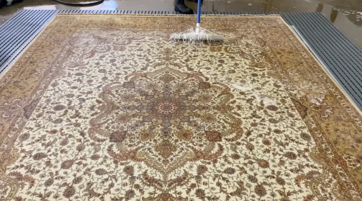 Reconstructing a corner of a rug after water damage, dye bleed, and foundation rot — Ahmadi Rug, Skokie IL