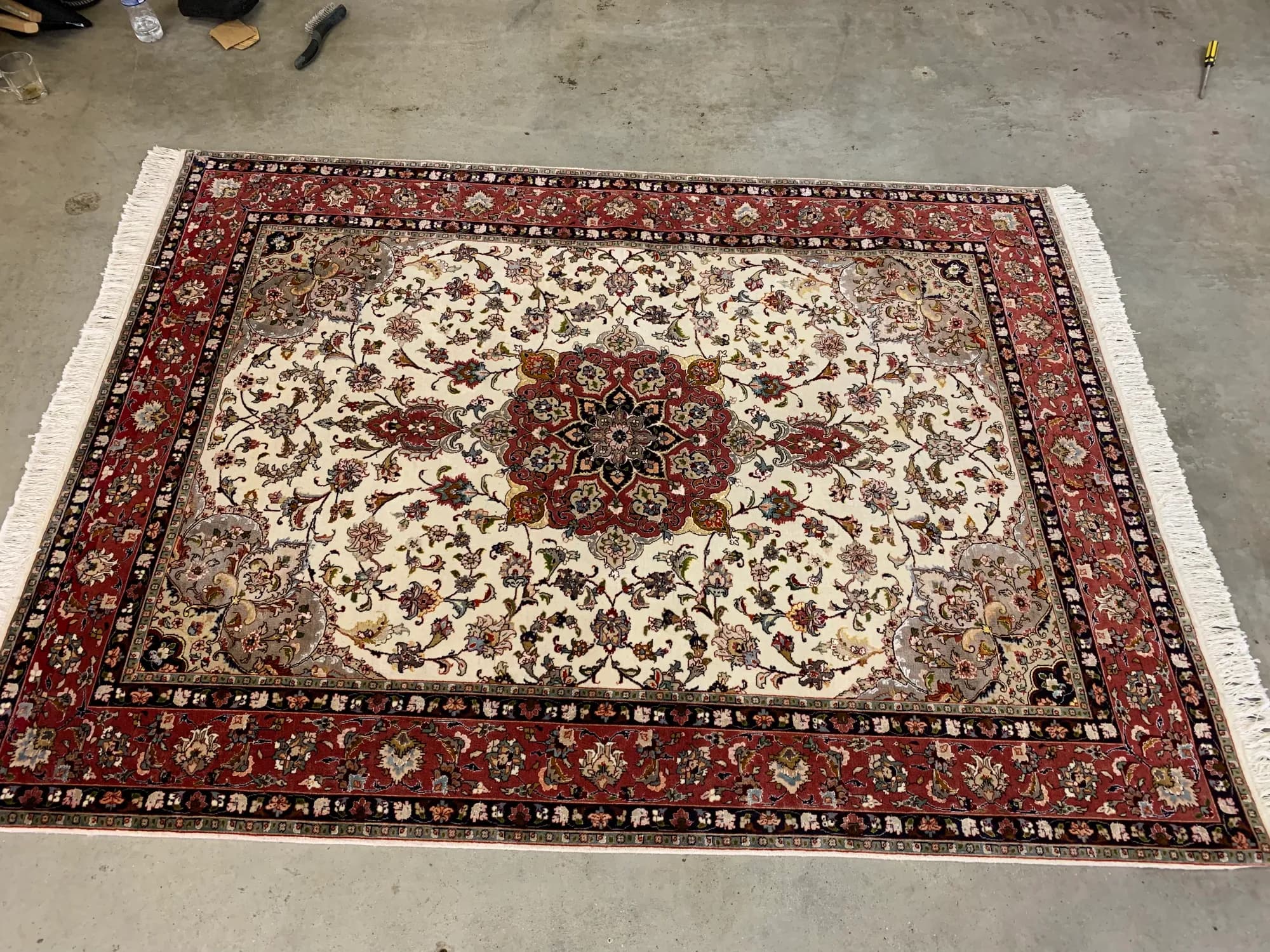Colour-restored antique Tabriz rug with deep revived reds after conservation colour correction — Ahmadi Rug