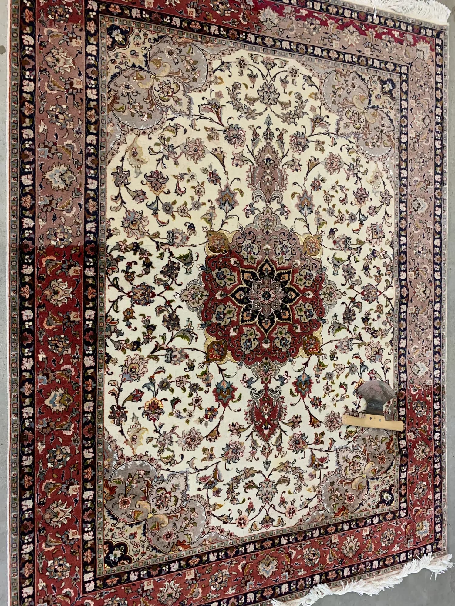 Sun-dulled antique Tabriz rug with washed-out reds before colour correction — Ahmadi Rug, Chicago North Shore